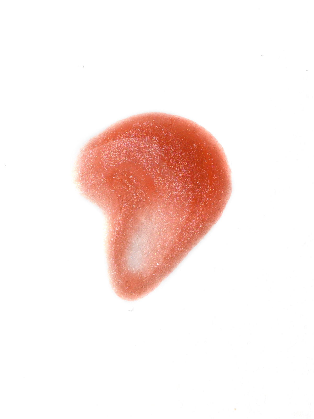Frøya Silk Lipgloss swatch, nyanse No 3. Fersken med multifarget glitter og gjennomsiktig finish