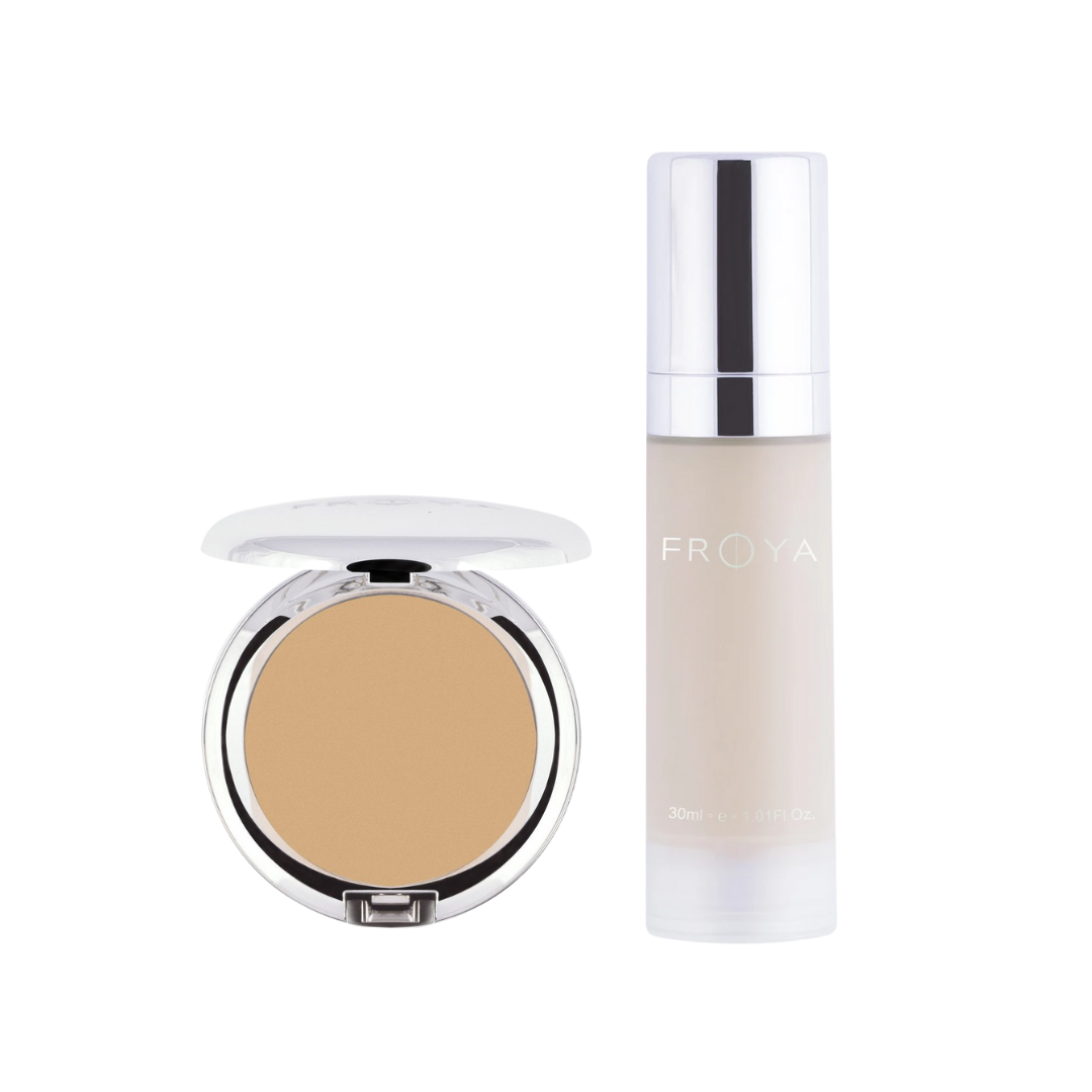 All-Around Bronzer og Moisture Foundation, nyanse No 1. Gyllen undertone med shimmer / No 1. Veldig lys i nøytral til gul undertone